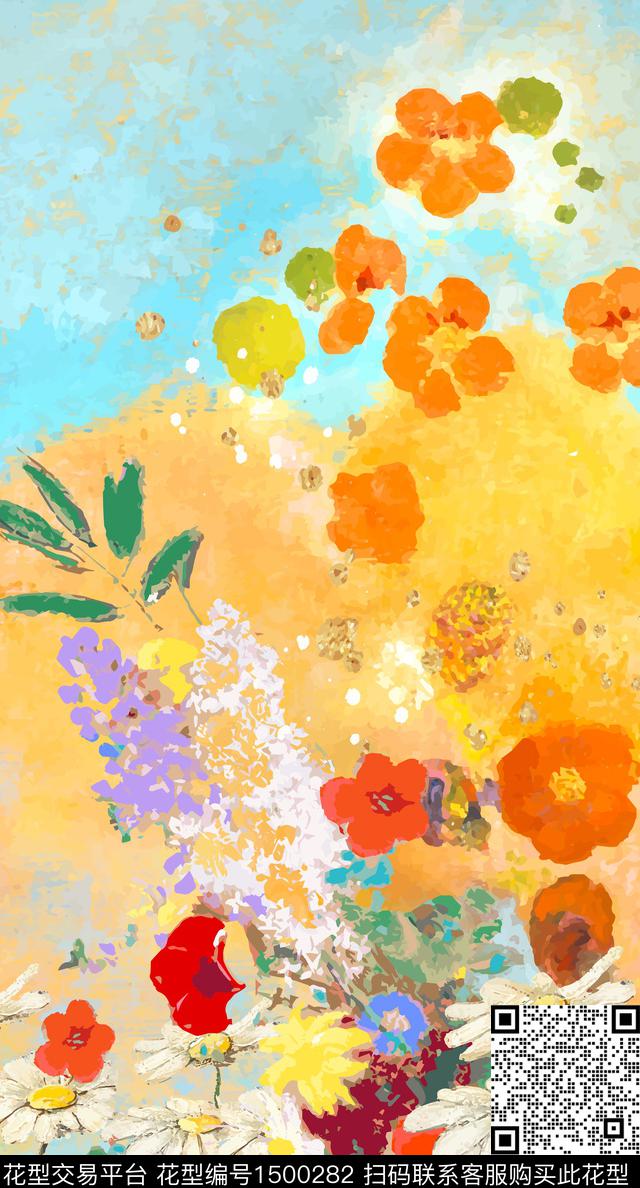 油画华亿平台花卉女装定位花数码印花华亿平台下载（图片编号: 1500282） - 瓦栏（Walan）