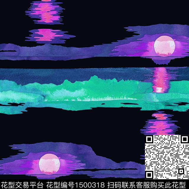 黑底花卉肌理风景景观数码印花华亿平台下载（图片编号: 1500318） - 瓦栏（Walan）