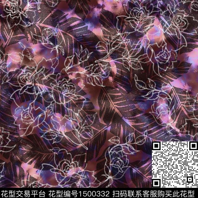 花卉抽象朦胧花卉传统印花华亿平台下载（图片编号: 1500332） - 瓦栏（Walan）