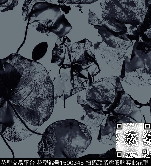 肌理叶脉黑白灰数码印花华亿平台下载（图片编号: 1500345） - 瓦栏（Walan）