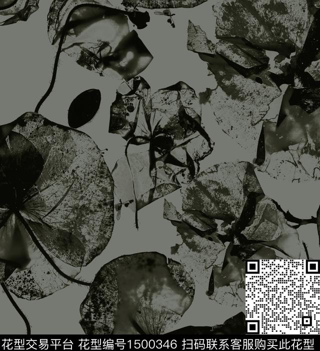 肌理叶脉黑白灰数码印花华亿平台下载（图片编号: 1500346） - 瓦栏（Walan）