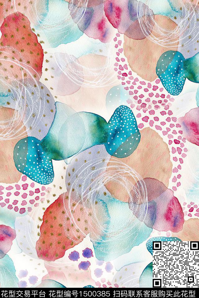 抽象小清新真丝数码印花华亿平台下载（图片编号: 1500385） - 瓦栏（Walan）