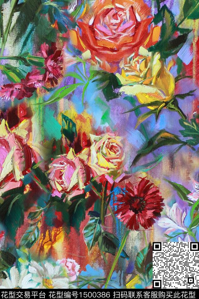 植物中老年手绘油画数码印花华亿平台下载（图片编号: 1500386） - 瓦栏（Walan）