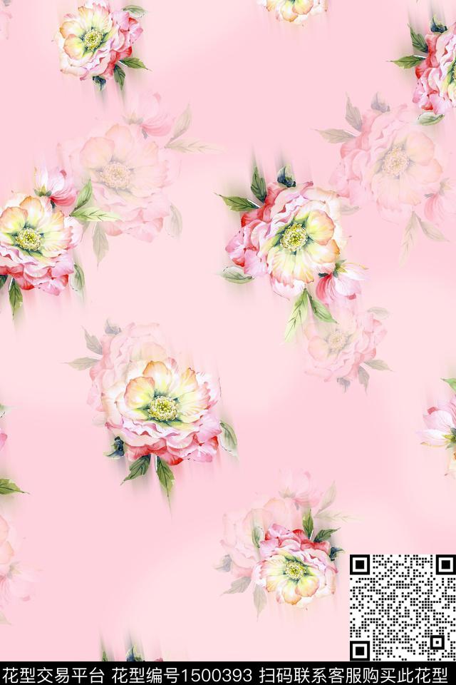 花卉小清新真丝数码印花华亿平台下载（图片编号: 1500393） - 瓦栏（Walan）