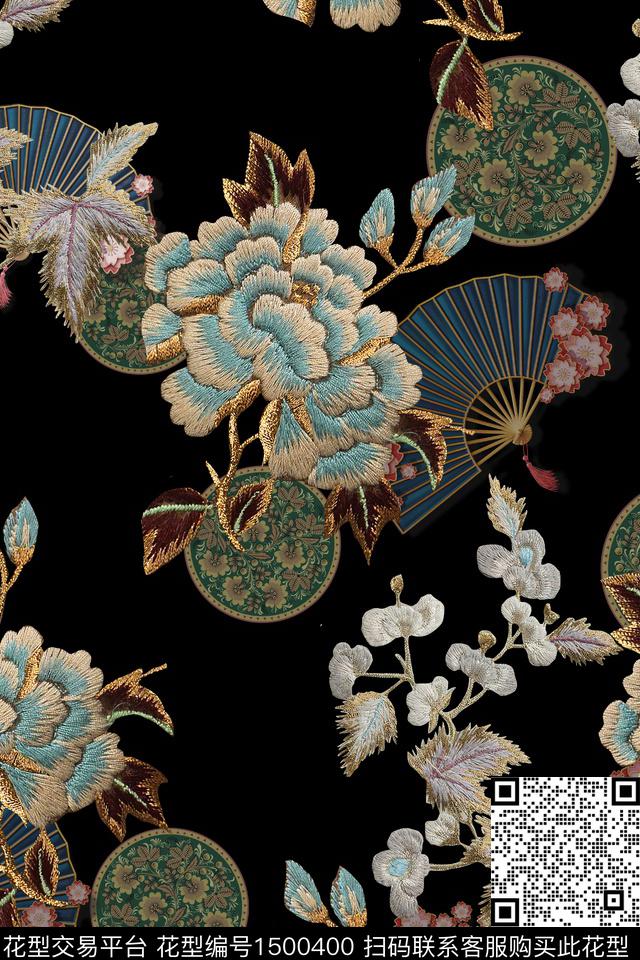 花卉香云纱真丝数码印花华亿平台下载（图片编号: 1500400） - 瓦栏（Walan）