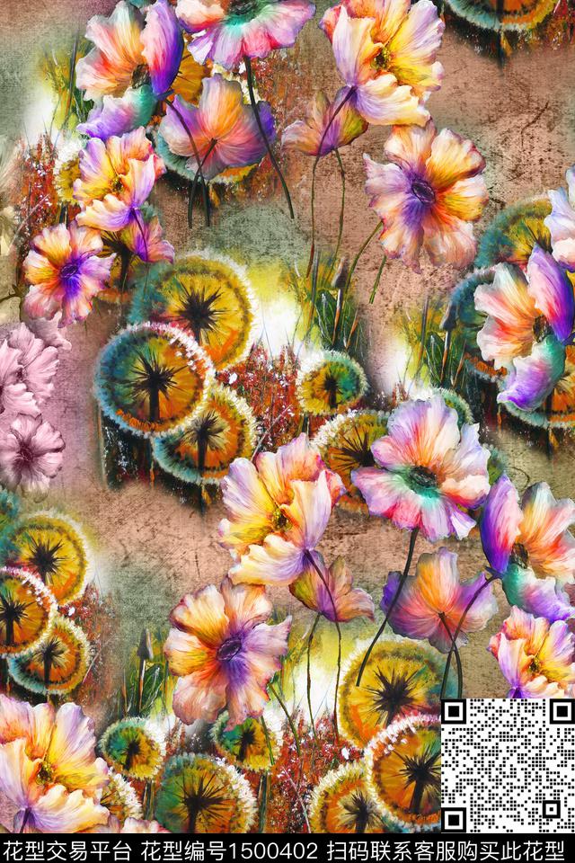 植物中老年手绘油画数码印花华亿平台下载（图片编号: 1500402） - 瓦栏（Walan）