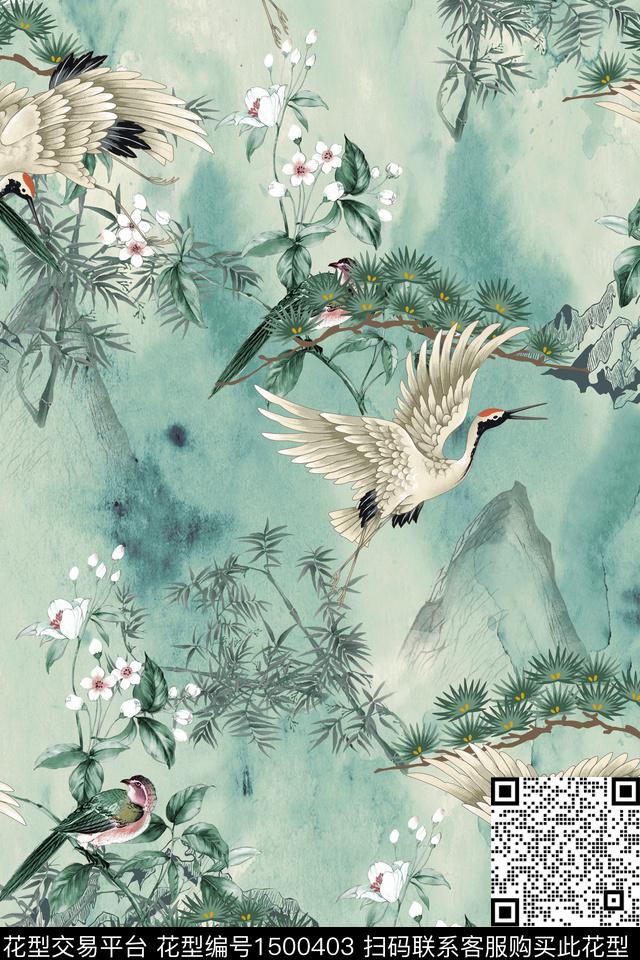 花卉香云纱中国风数码印花华亿平台下载（图片编号: 1500403） - 瓦栏（Walan）