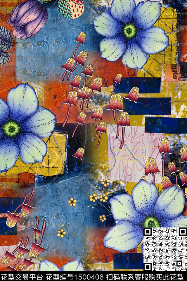 植物中老年手绘油画数码印花华亿平台下载（图片编号: 1500406） - 瓦栏（Walan）