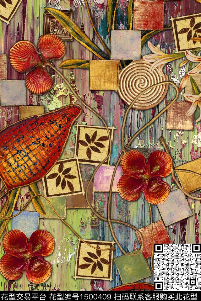 植物中老年手绘油画数码印花华亿平台下载（图片编号: 1500409） - 瓦栏（Walan）