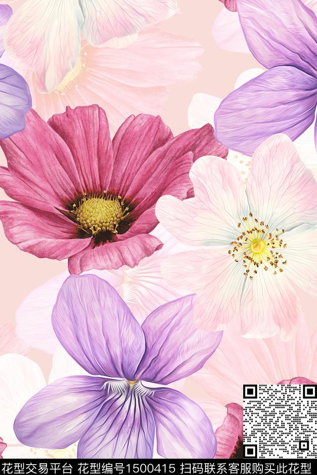 花卉大牌风小清新数码印花华亿平台下载（图片编号: 1500415） - 瓦栏（Walan）