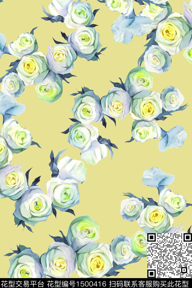 花卉大牌风小清新数码印花华亿平台下载（图片编号: 1500416） - 瓦栏（Walan）