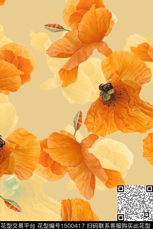 花卉大牌风小清新数码印花华亿平台下载（图片编号: 1500417） - 瓦栏（Walan）