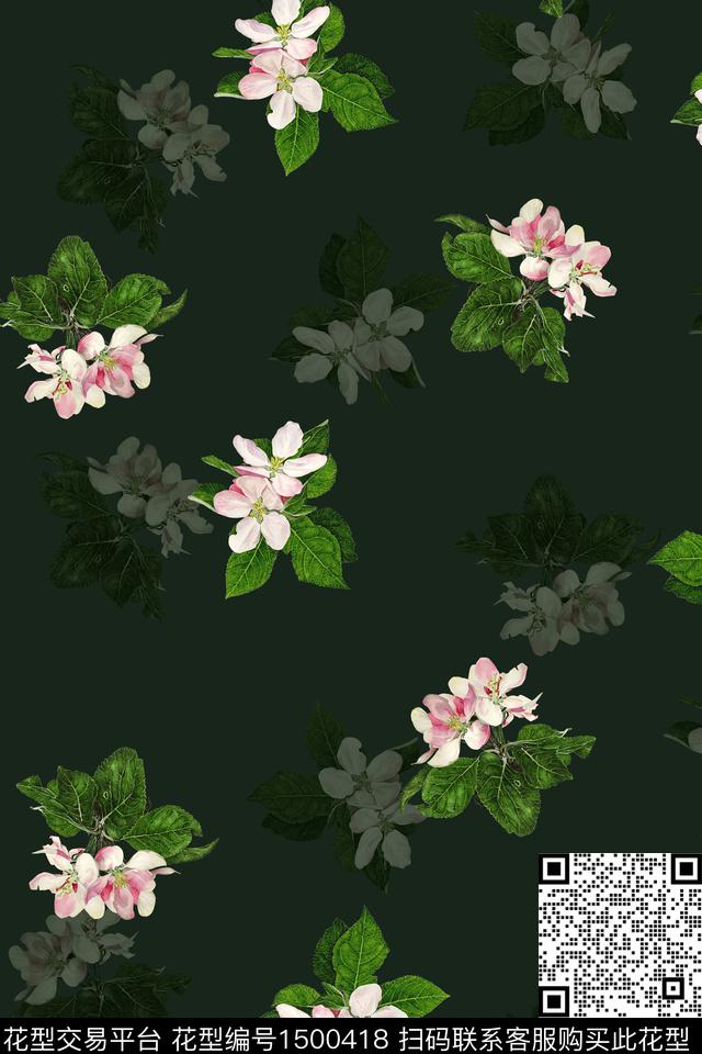 黑底花卉花卉大牌风数码印花华亿平台下载（图片编号: 1500418） - 瓦栏（Walan）