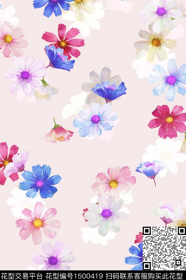 花卉大牌风小清新数码印花华亿平台下载（图片编号: 1500419） - 瓦栏（Walan）