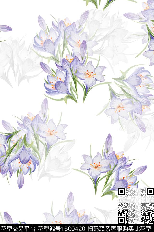 花卉大牌风小清新数码印花华亿平台下载（图片编号: 1500420） - 瓦栏（Walan）