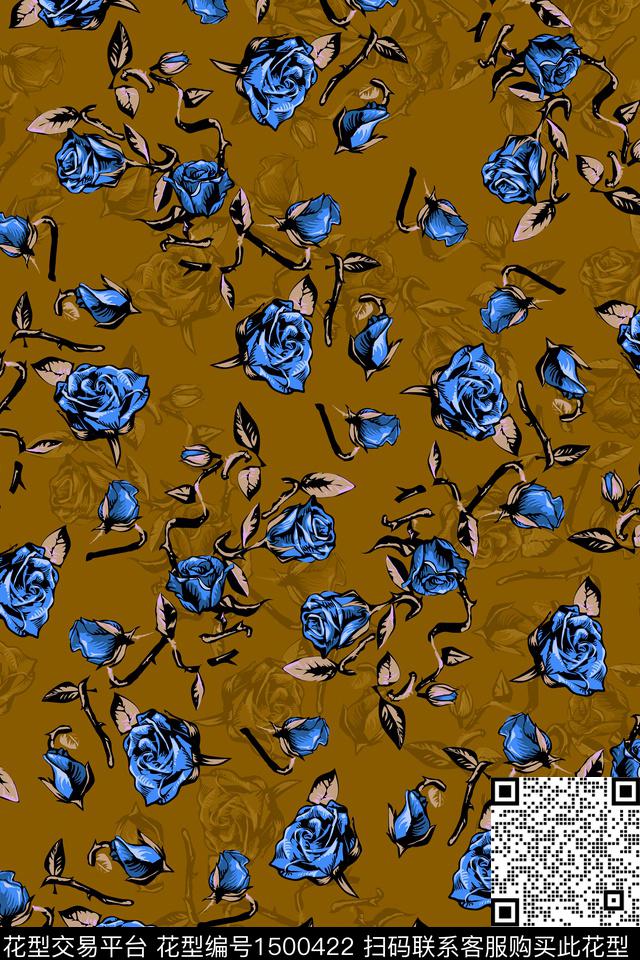 玫瑰花花卉大牌风数码印花华亿平台下载（图片编号: 1500422） - 瓦栏（Walan）