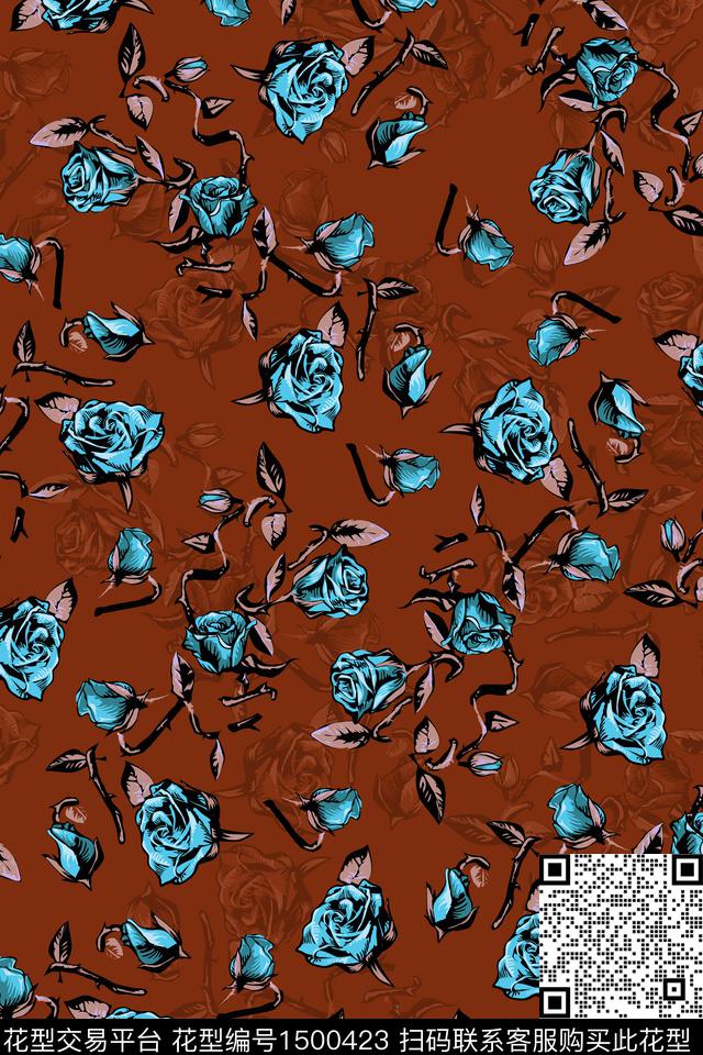 玫瑰花花卉大牌风数码印花华亿平台下载（图片编号: 1500423） - 瓦栏（Walan）