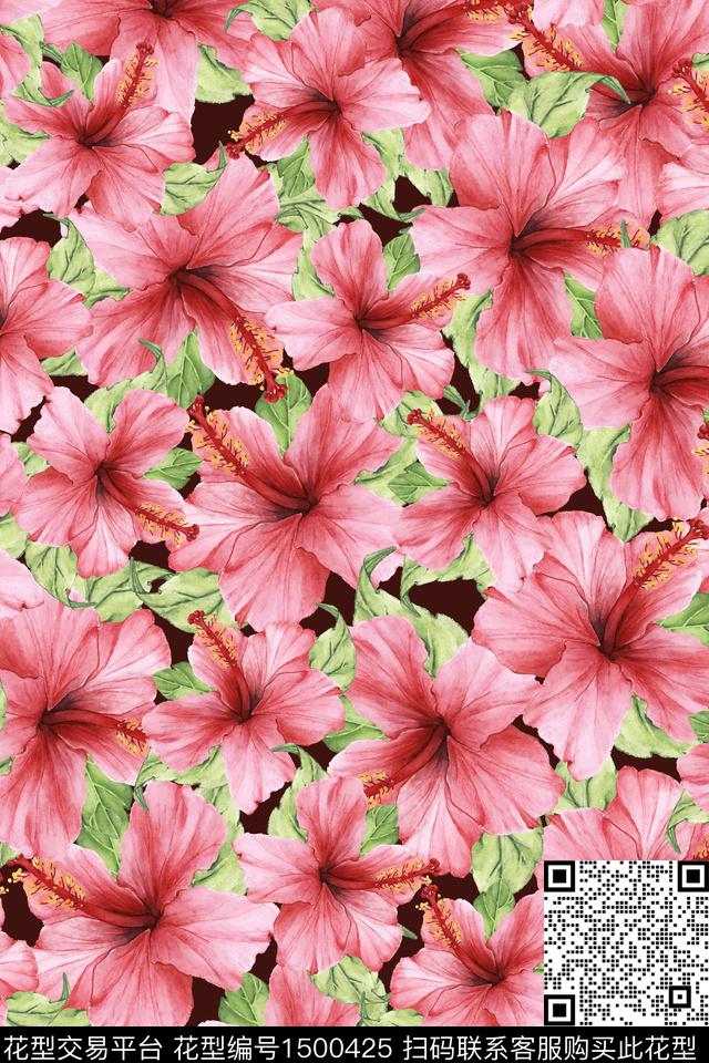 花卉满版散花大牌风数码印花华亿平台下载（图片编号: 1500425） - 瓦栏（Walan）