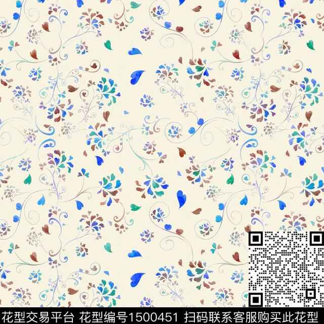绿植树叶彩底花卉小碎花数码印花华亿平台下载（图片编号: 1500451） - 瓦栏（Walan）