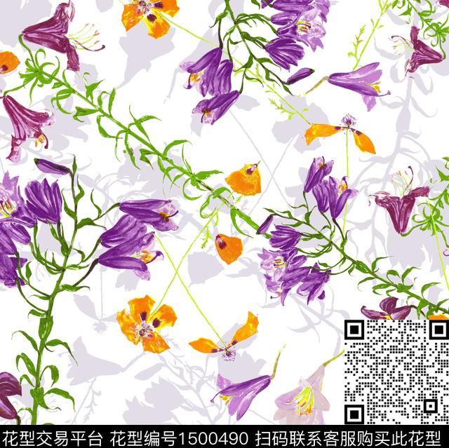 年轻女性紫色花清爽底花卉数码印花华亿平台下载（图片编号: 1500490） - 瓦栏（Walan）