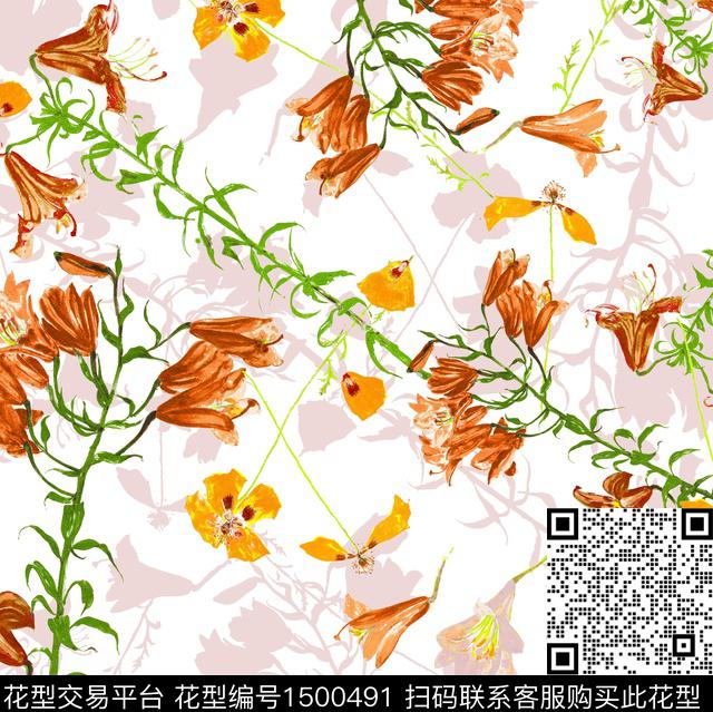 年轻女性紫色花清爽底花卉数码印花华亿平台下载（图片编号: 1500491） - 瓦栏（Walan）