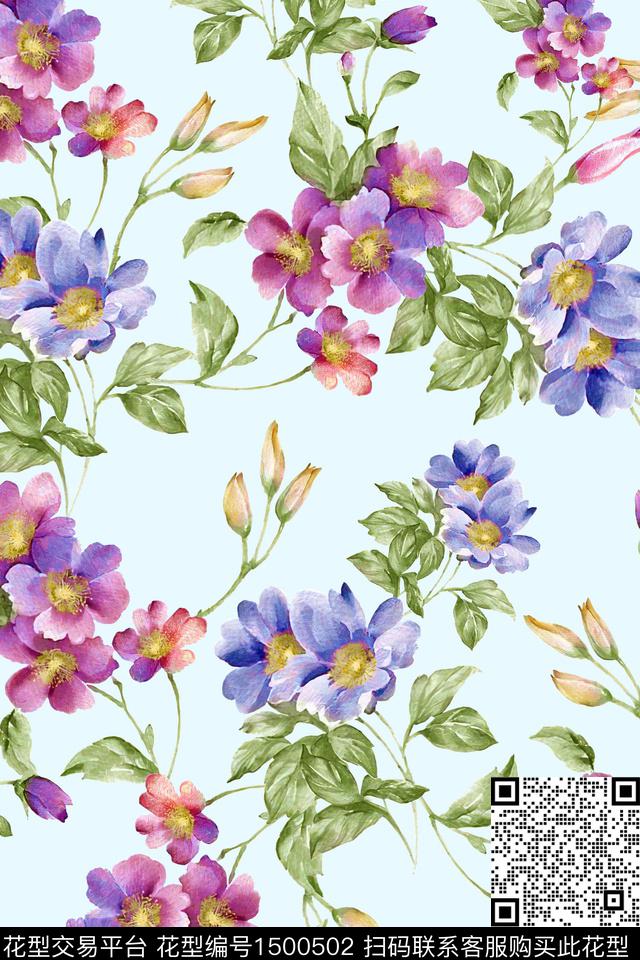 水彩绿植树叶大牌风数码印花华亿平台下载（图片编号: 1500502） - 瓦栏（Walan）