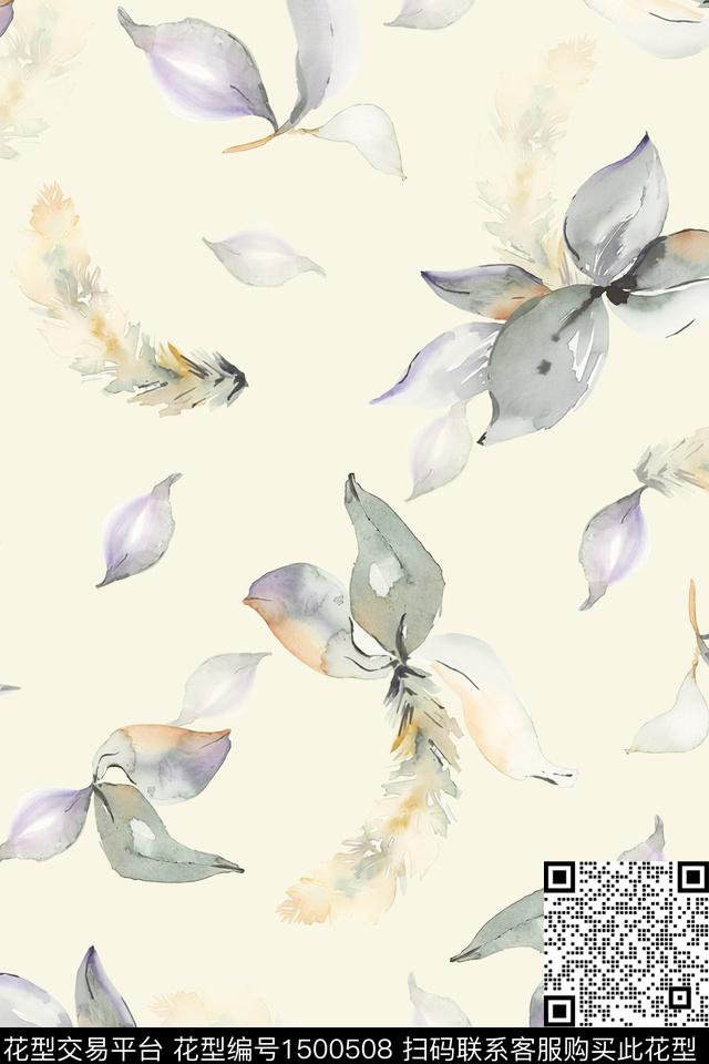 水彩绿植树叶大牌风数码印花华亿平台下载（图片编号: 1500508） - 瓦栏（Walan）