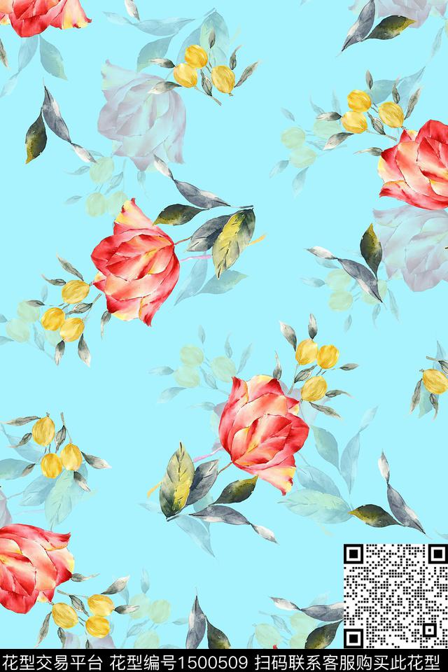 水彩绿植树叶大牌风数码印花华亿平台下载（图片编号: 1500509） - 瓦栏（Walan）