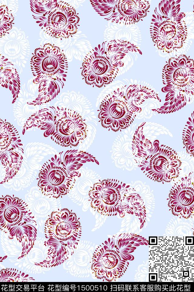 水彩民族花卉简约数码印花华亿平台下载（图片编号: 1500510） - 瓦栏（Walan）