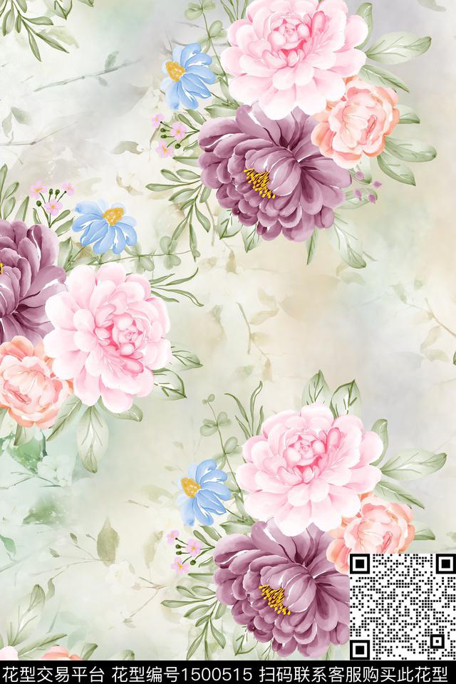 花卉小清新真丝数码印花华亿平台下载（图片编号: 1500515） - 瓦栏（Walan）