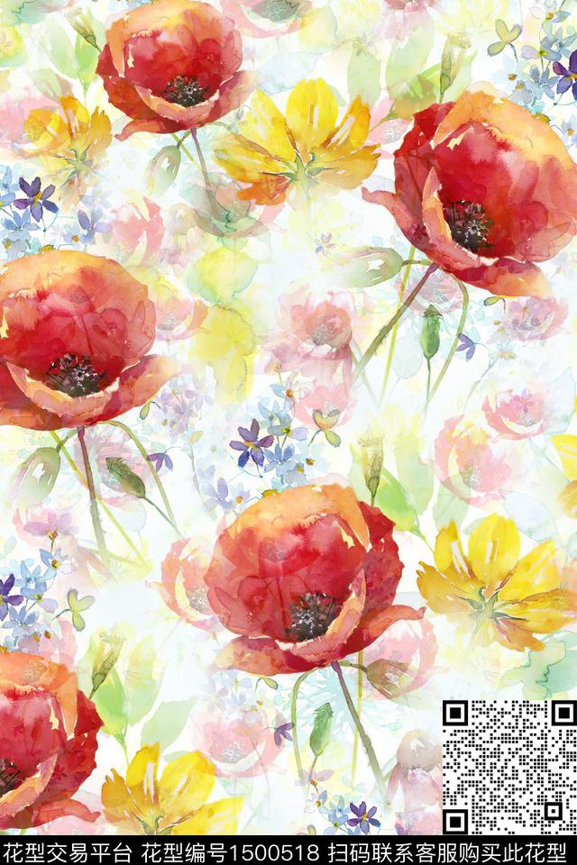 水彩绿植树叶肌理数码印花华亿平台下载（图片编号: 1500518） - 瓦栏（Walan）