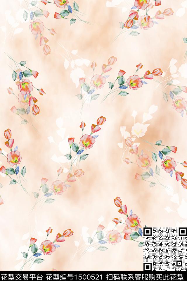 花卉小清新真丝数码印花华亿平台下载（图片编号: 1500521） - 瓦栏（Walan）