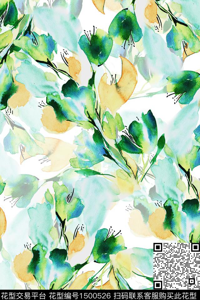 花卉小清新真丝数码印花华亿平台下载（图片编号: 1500526） - 瓦栏（Walan）