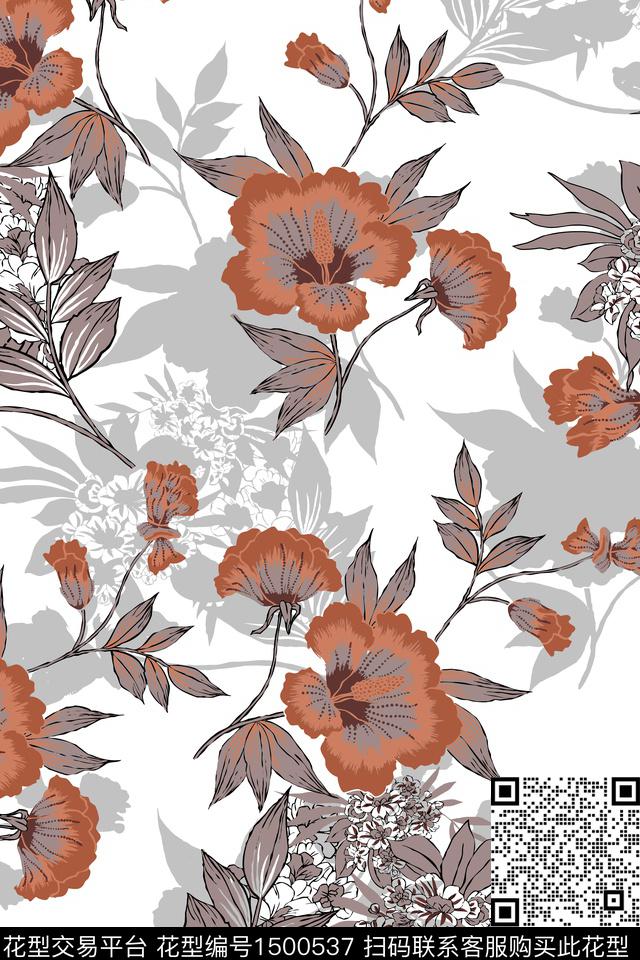 绿植树叶花卉旗袍数码印花华亿平台下载（图片编号: 1500537） - 瓦栏（Walan）