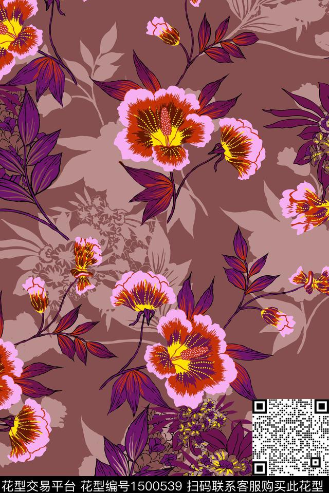 绿植树叶花卉旗袍数码印花华亿平台下载（图片编号: 1500539） - 瓦栏（Walan）