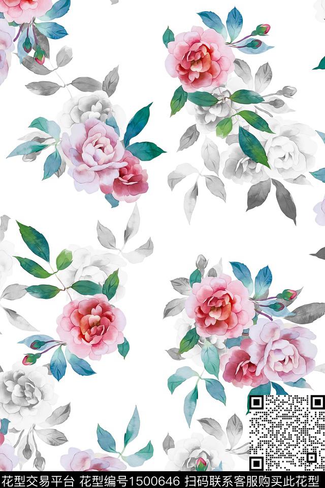 花卉大牌风小清新数码印花华亿平台下载（图片编号: 1500646） - 瓦栏（Walan）
