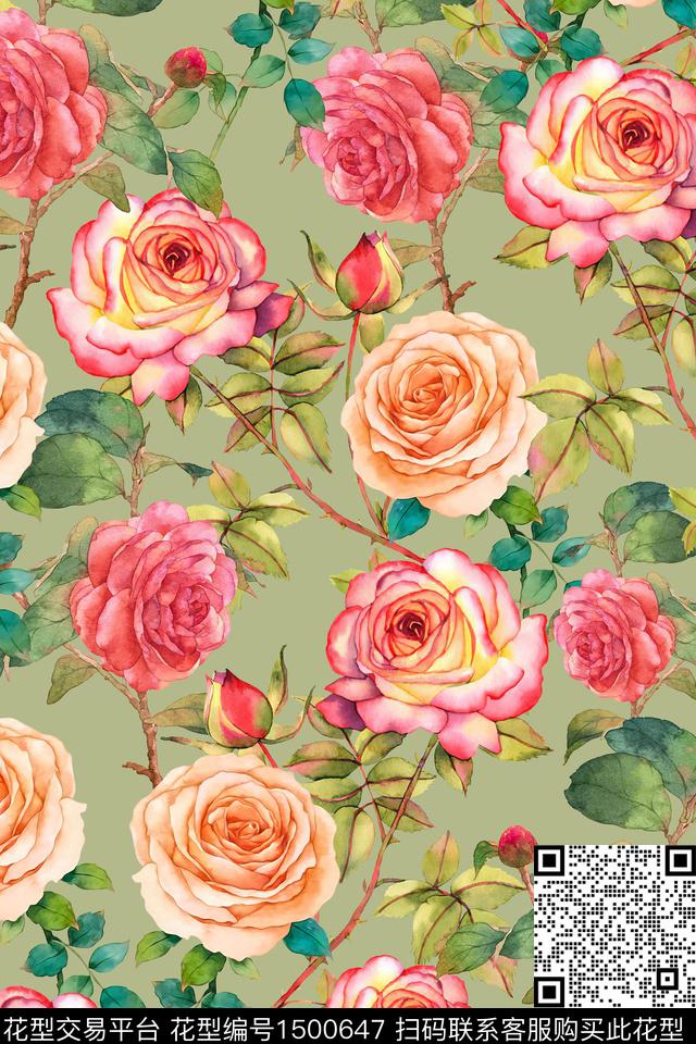 花卉大牌风香云纱数码印花华亿平台下载（图片编号: 1500647） - 瓦栏（Walan）