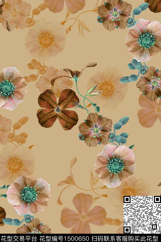 花卉大牌风香云纱数码印花华亿平台下载（图片编号: 1500650） - 瓦栏（Walan）