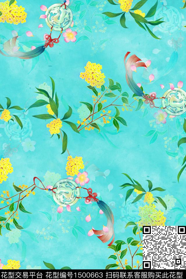 花卉年轻女性旗袍数码印花华亿平台下载（图片编号: 1500663） - 瓦栏（Walan）