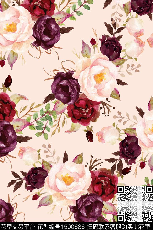 花卉旗袍真丝数码印花华亿平台下载（图片编号: 1500686） - 瓦栏（Walan）