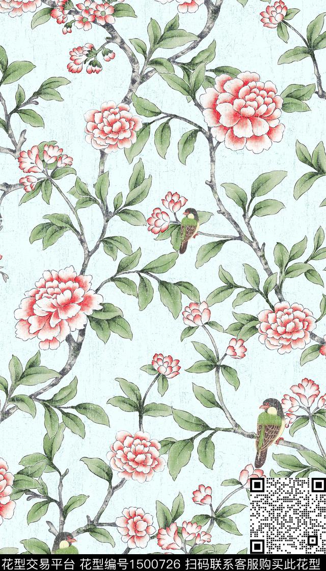 几何花卉大牌风数码印花华亿平台下载（图片编号: 1500726） - 瓦栏（Walan）