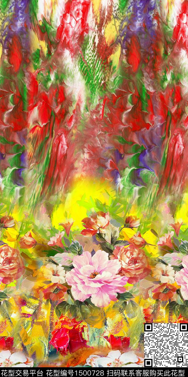数码定位花手绘花卉油画华亿平台数码印花华亿平台下载（图片编号: 1500728） - 瓦栏（Walan）