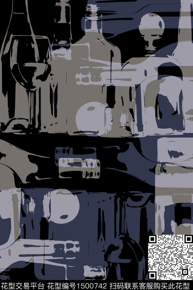 酒瓶男装抽象传统印花华亿平台下载（图片编号: 1500742） - 瓦栏（Walan）