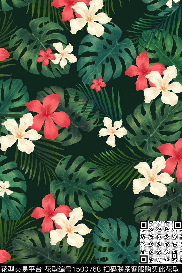 时尚绿植树叶花卉传统印花华亿平台下载（图片编号: 1500768） - 瓦栏（Walan）