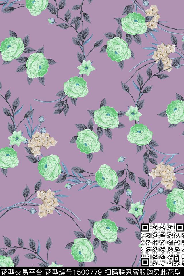 玫瑰花民族风花卉数码印花华亿平台下载（图片编号: 1500779） - 瓦栏（Walan）