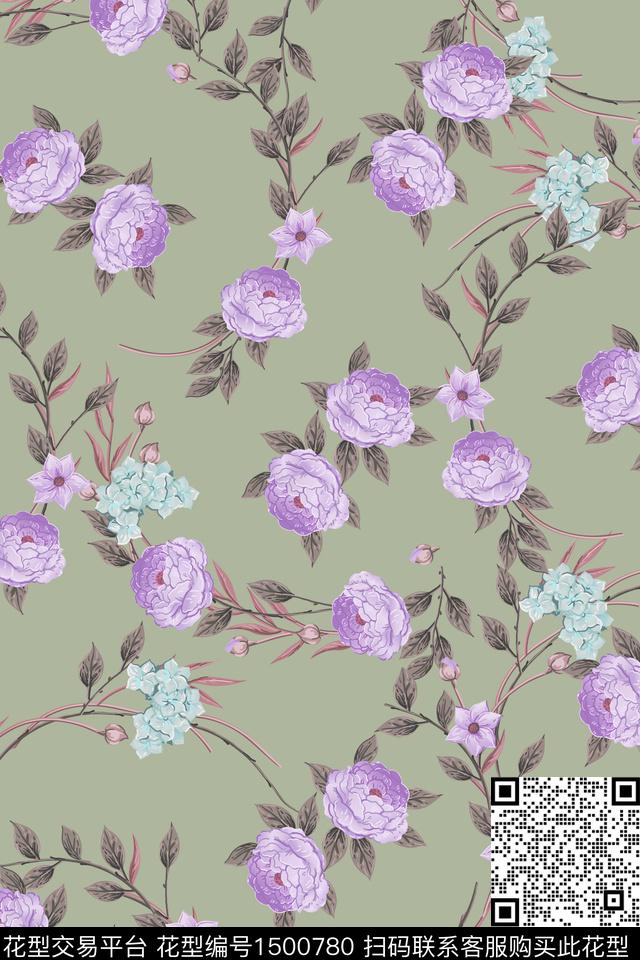 玫瑰花民族风花卉数码印花华亿平台下载（图片编号: 1500780） - 瓦栏（Walan）