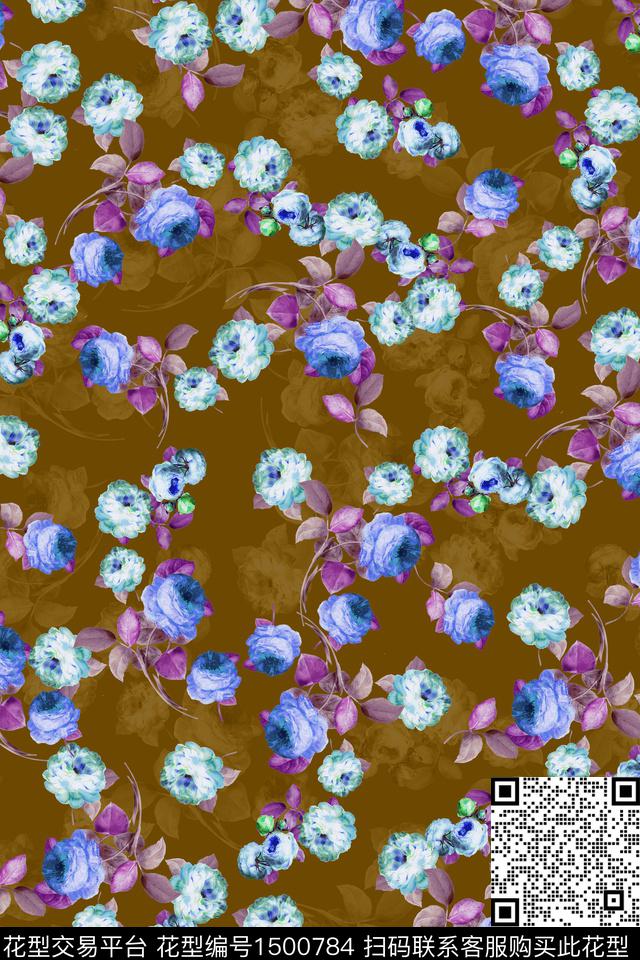 绿植树叶玫瑰花民族风数码印花华亿平台下载（图片编号: 1500784） - 瓦栏（Walan）