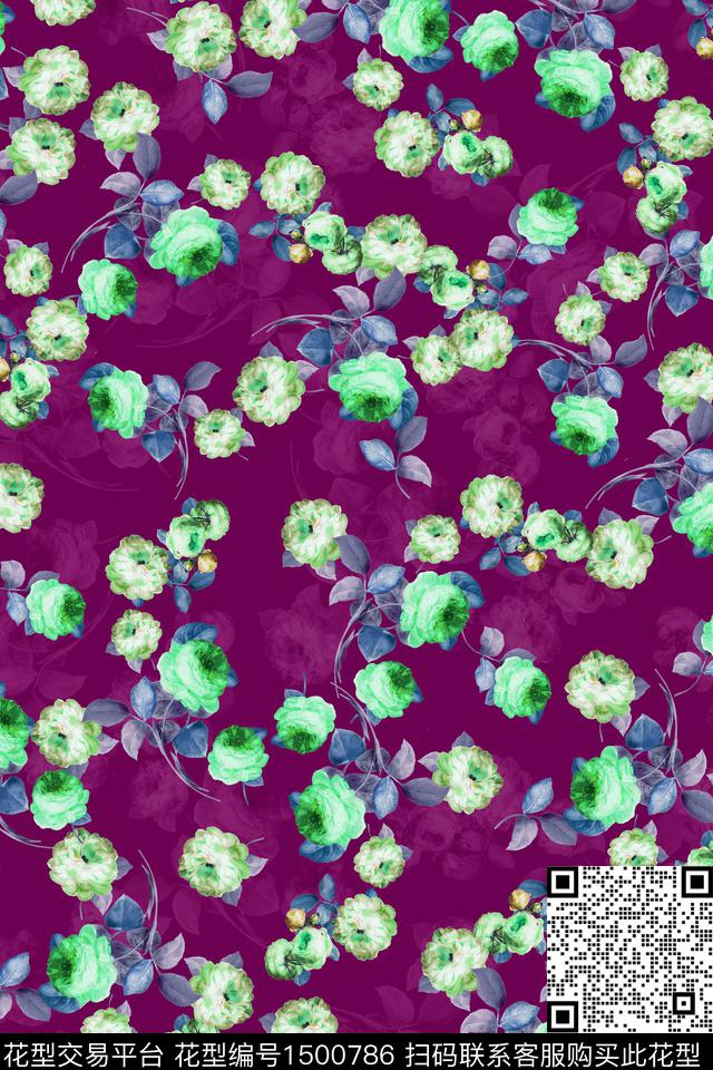 绿植树叶玫瑰花民族风数码印花华亿平台下载（图片编号: 1500786） - 瓦栏（Walan）