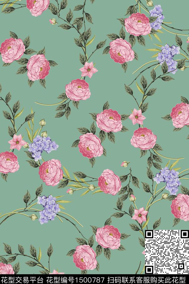 玫瑰花民族风花卉数码印花华亿平台下载（图片编号: 1500787） - 瓦栏（Walan）