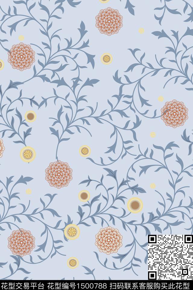 民族风花卉大牌风数码印花华亿平台下载（图片编号: 1500788） - 瓦栏（Walan）